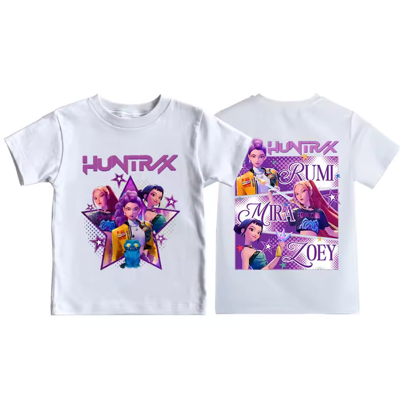 T-shirt in cotone per bambini e bambine – nuova collezione, cartone animato K-pop Demon Hunter, perfetta per il ritorno a scuola, estate