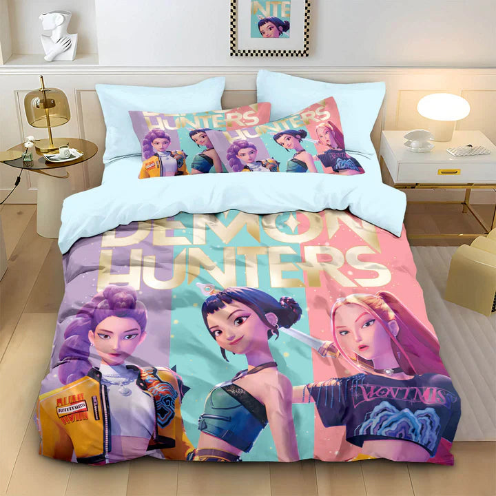 Set di biancheria da letto K-Pop Demon Hunters – lenzuola, piumino, copripiumino e federe, best-seller, stile cartone animato