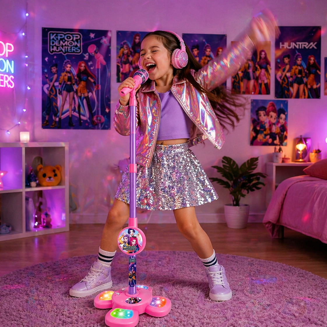 Microfono karaoke K-Pop Demon Hunters – Giocattolo da canto in plastica con luci e suoni